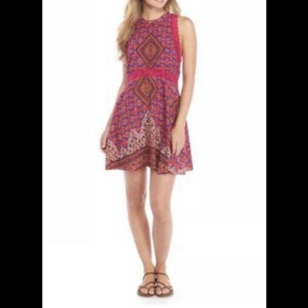 Wonderly Women’s Size XL Sleeveless Curved Waist Dress in Geometric Pink New